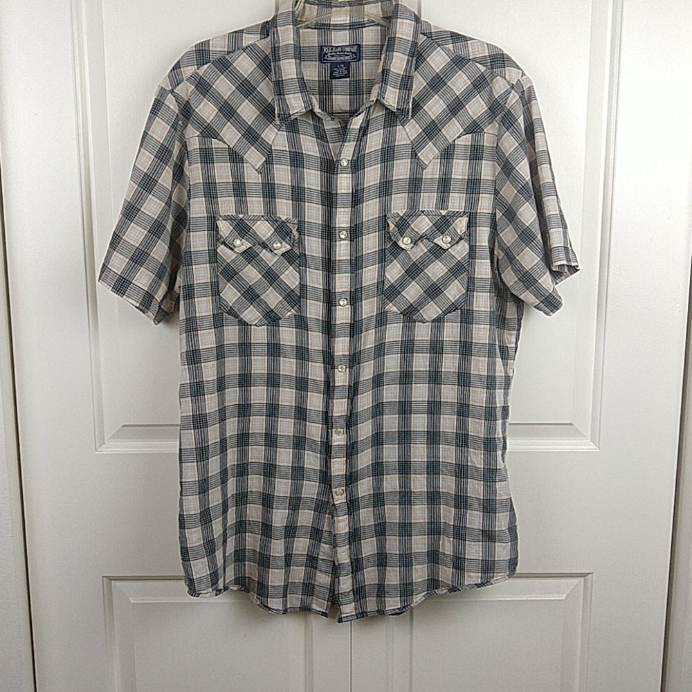 Polo Jeans RL Western Pearl Snap Plaid Shirt L EUC